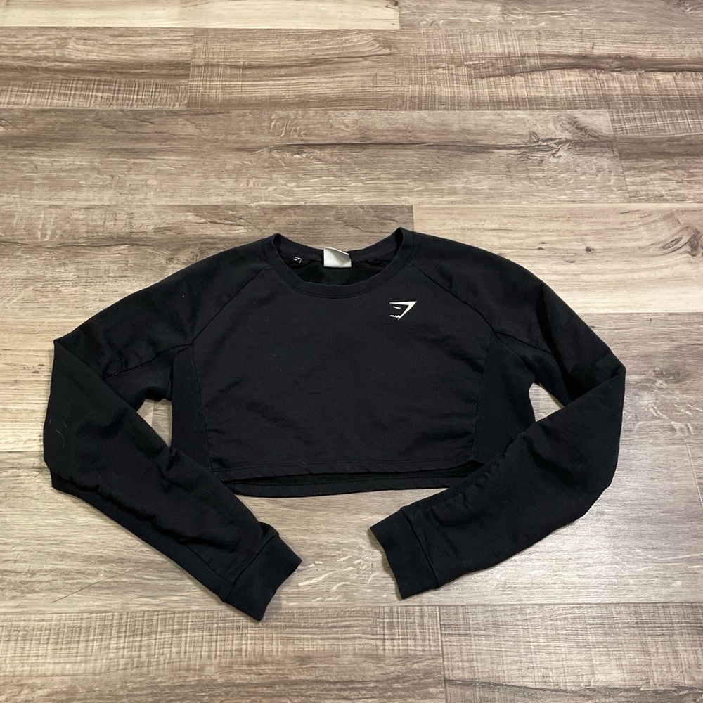 Gymshark Black Cropped Long-Sleeve Crew Sweatshirt